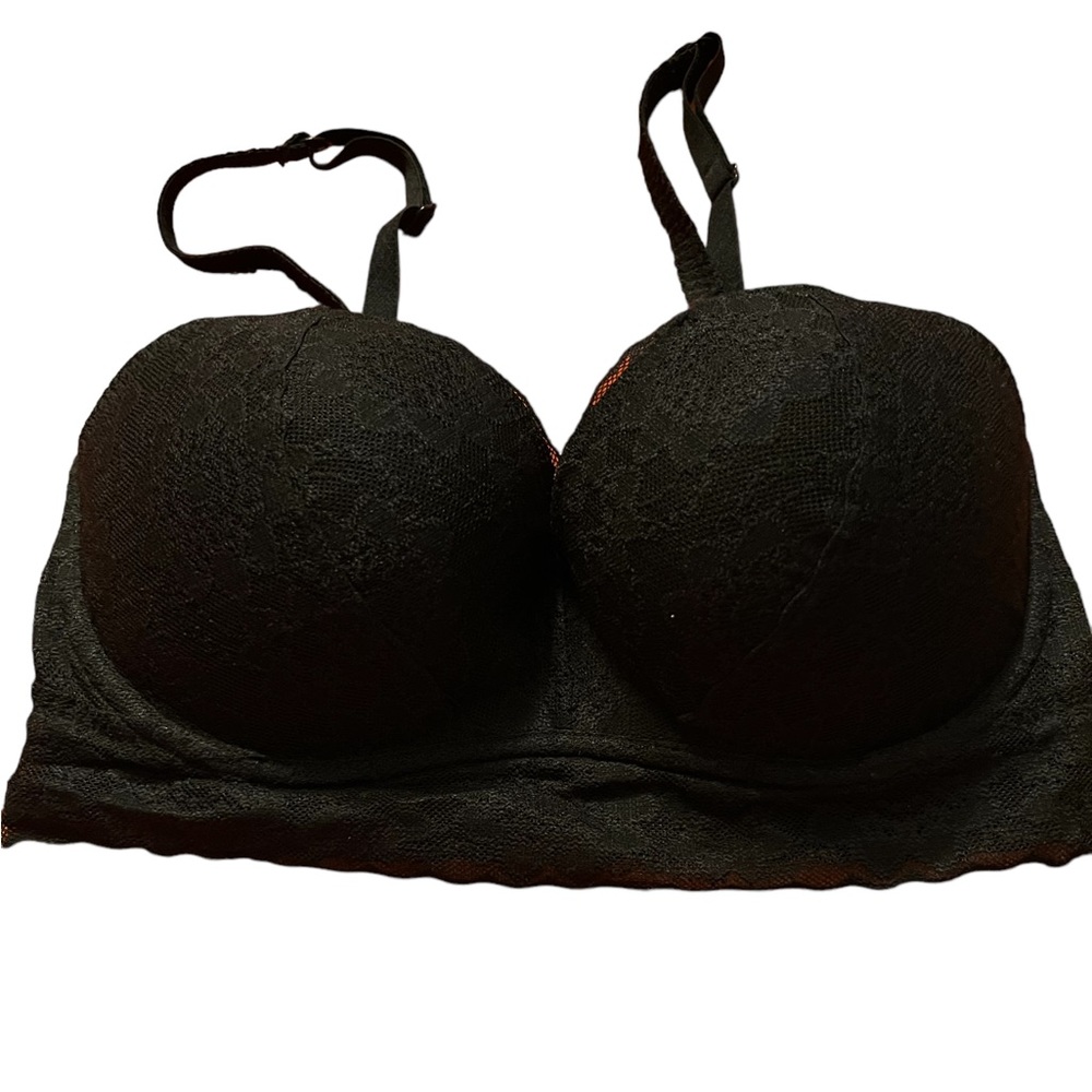 Pink lace bralette black lace women's small (D-DD) very good used condition